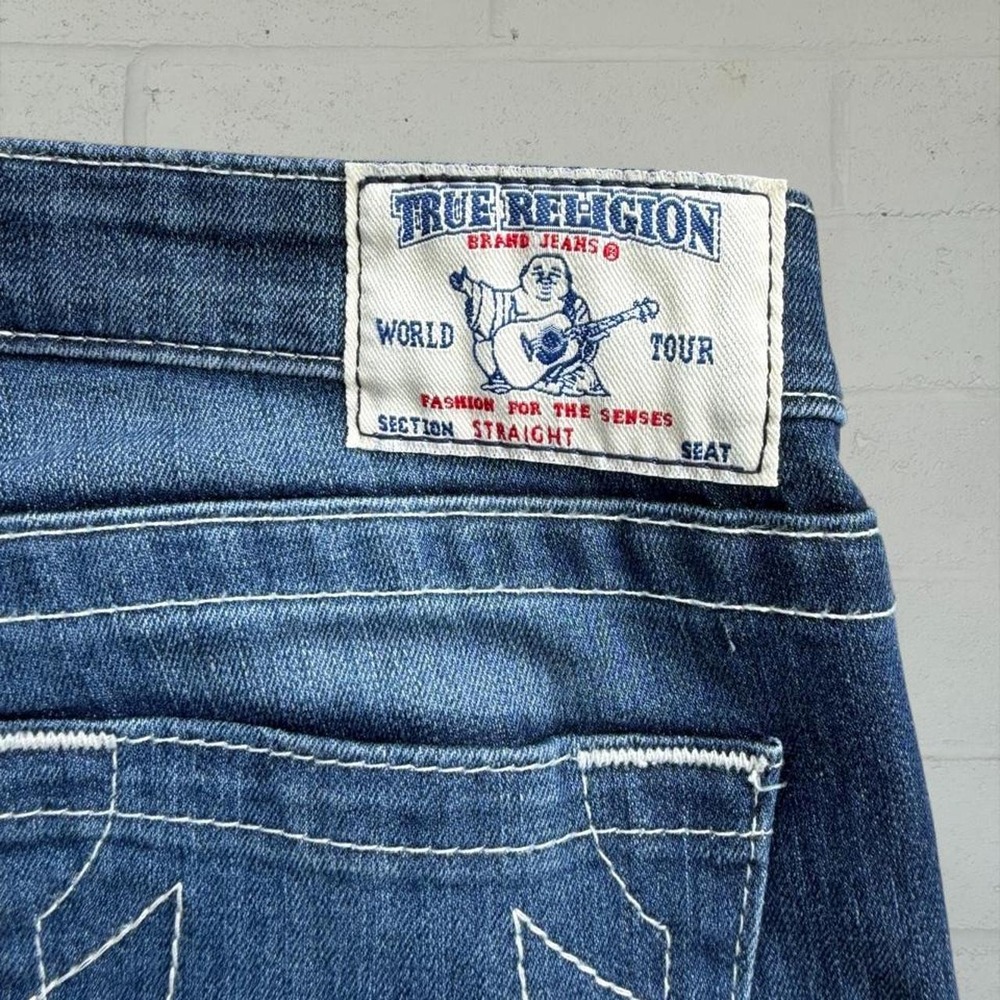 True Religion Section Straight Contrast Stitch Jeans Blue 29x32 Womens